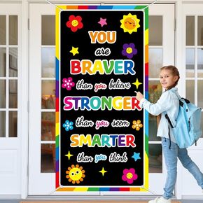 Wiooffen Classroom Colorful Welcome Door Cover Banner Back to School Classroom Decoration Wall Door Decor Porch Sign for Kindergarten Preschool Elementary Middle School(YOU ARE BRAVE THAN YOU BELIEVE)