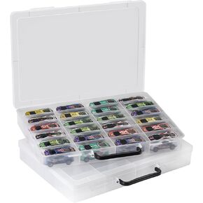 Brappo Toy Organizer Case Compatible with Hot Wheels Cars, Matchbox Cars, Mini Toys, Small Dolls etc, Hard Portable Toy Storage Display Box with 24 compartments, 2 Pack.(Case only) (2 Clear)