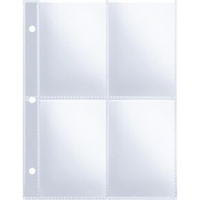 4 Pocket Card Sleeves for A5 3 Ring Binder 800 Pockets 2.5x3.5 Inch Double-Sided Trading Card Sleeves，for Sport Cards, Business Cards, Game Cards, Photos (100 Pack)