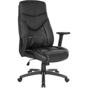 Office Star Executive High Back Bonded Leather Office Chair with Thick Padded Seat and Height Adjustable Flip Arms, Black