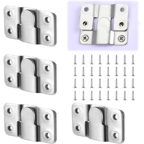 4 Pairs Flush Mount Bracket with Screws, Heavy Duty Interlocking Photo Frame Hook Stainless Steel Furniture Connector for Large Picture Display Art Gallery Wall Mount Hardware