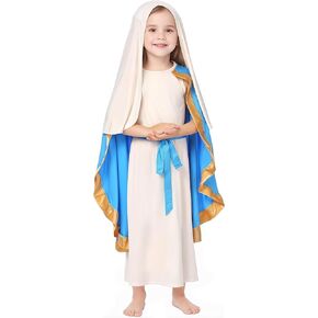 Girls Mary Costume,Saint Costume Biblical Cosplay Dress for Kids
