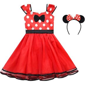 Tulle Dress for Girls Polka Dots Bowknot Spotted Playwear with Headband