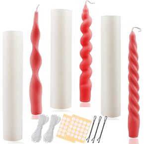 MILIVIXAY 3 Pieces Spiral Taper Silicone Candle Molds -60 Ft. of Wick, 50pcs Wick Stickers and 3pcs Wick Clips Included As A Gift