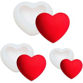 3D Heart-Shaped Candle Molds Silicone Making Chocolate Cake Resin Pillar Aromatherapy Gypsum Wax Soap Valentine's Day Wedding DIY Craft Supplies 3 Pcs