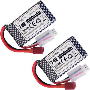 sea jump 2PCS 7.4V 1000mAh T-Type Plug Lithium Battery for HM163 HM164 35-DJ03 35-DJ04 SN-DJ02 18858 18859 18859A 18859E 16889 16889A 16890 2845 2846 2485 Q901 Q902 Q903 RC Car, Drone Battery
