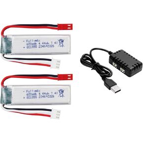 Fytoo 2PCS 2S 7.4V 600mAh Li-ion Battery with 2-in-1 Charger for XK A280 A160 A300 RC Airplanes Fixed Wing Battery Gliders Aeromodels Aeromodels Toys Accessories