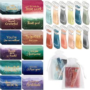 108Pcs Employee Appreciation Gifts Bulk Thank You Cards Keychains with Organza Bags Inspirational Key Chains Thank You Gifts for Coworkers Teachers Social Worker Staff Business Office Graduation