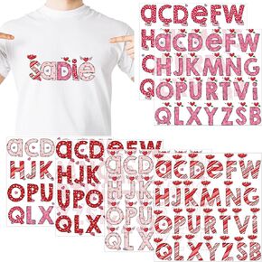 Colarr 6 Sheets Iron on Letters for Clothing Transfers Vinyl Stickers Red Heart Patches for Valentines T-Shirt Decals Fabric DIY Crafts, 156 Pieces 2 Inch Iron on Alphabets(Valentine's Day)