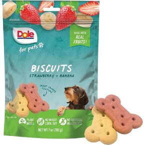 Dole for Pets - Freshly Fetched Banana & Strawberry Dog Biscuits | Real Fruit Flavor | Vegan Crunchy Snacks | No Wheat, Corn, Soy or Artificial Additives, 7oz Pack
