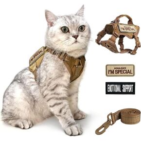 Tactical Cat Harness and Leash Pink for Walking Esacpe Proof, Adjustable Soft Mesh Large Cat Vest with Handle Easy to Control,Molle Patches L