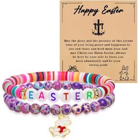 Easter Gifts for Teen Girls & Women - Bunny Beaded Bracelet Set - Perfect Easter basket stuffers