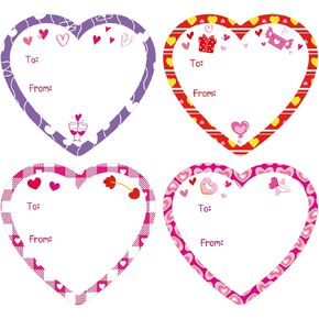 100 Pcs Valentine's Day Heart Gift Tag Stickers Heart Name Tag Stickers to-from Label Self-Adhesive Name Stickers for Wedding Gift Wrapping Card Envelope Décor (Heart-1)