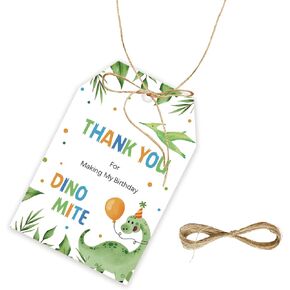 50pcs Dinosaur Thank You Tags, Dinosaur Gift Tag with String for Birthday Party, Thank You Paper Tags for Boy Birthday/Jurassic Dinosaur Three Rex Party Favors