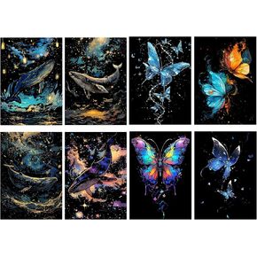 Yolev Glow in The Dark Scratch Art Rainbow Painting Paper 8 Sheet with Magic Scratch Off Paper Art Crafts Set Supplies Toys Black Scratch Sheets Notes Cards for Birthday Party Favors Game Christmas Ea
