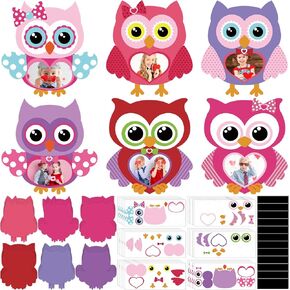 Yousoontic 30 Sets Valentines Picture Frame Craft for Kids DIY Make Your Own Paper Valentines Heart Owl Magnetic Photo Frame for Valentine's Day Home Party Favor Classroom Activities
