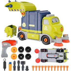 Take Apart Toy Garbage Truck Toys - 29 Pieces Disassembly Set with Electric Drill, Christmas Day & Birthday Gift for 3 4 5 6 7 Year Old Boys, Garbage Trash Truck Toy for Boys Kids