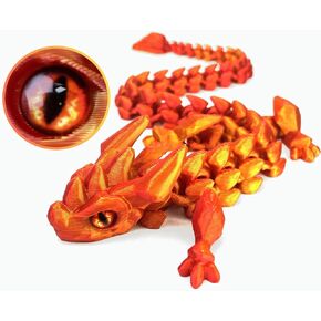 12in Flexible 3D Printed Dragon with Eyes, Articulated Fidget 3D Printed Animals, Stress Relief 3D Printed Toy for Anxiety & ADHD, Unique Home Office Décor