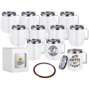 12 Pack 12 oz Sublimation Mug with Handle, Stainless Steel Vacuum Insulated Cup with Leakproof Sliding Lid and Heat Resistant Tape, Matte White