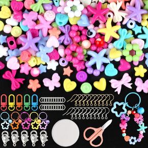 200PCS Acrylic Assorted Beads Colorful Bead Kit, Flower Butterfly Bow Star Heart Round Beads for Jewelry Making, Spacer Beads Kawaii Aesthetic Bead Set for DIY Bracelet Earring Necklace Phone Charm