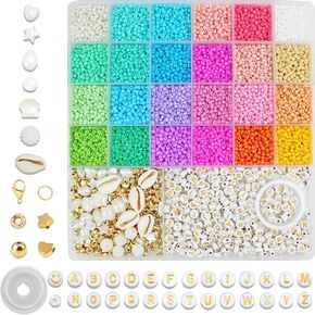 Naturahand 3mm سوار صغير صنع حبات طقم لأساور DIY المجوهرات صنع مجموعة مع حبات الحروف الأبجدية لؤلؤة الصداقة حبات 24 لون