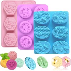 3 Pack Bee Soap Molds,Silicone Molds for Soap Making Great for Handmade Soap,Lotion Bars,Beeswax,Biscuit,Chocolate,Moon Cake
