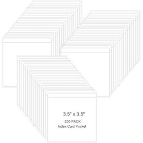 200 PCS Self Adhesive Index Card Pockets with Top Open 3.5 x 3.5 In Adhesive Label Pockets Clear Plastic Index Card Holder for Organizing Storage Bins Library Cards