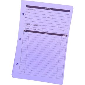 Purple Stylist Binder Insert Cards, Salon Client Profile Cards (100 per Pack, 5.5" X 8.5") Client Record Book Hair Stylist and Spa, Hairdresser, Color Formula