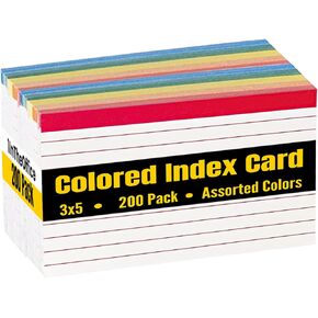 1InTheOffice Colored Index Cards 3x5, Ruled Note Cards, Flash Cards, Assorted Colors, 200 Pack