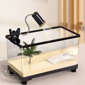 Turtle Tank Kit, Large Transparent Turtle Tank Starter Kit with Basking Platform Bottom Drainage, Aquarium Fish Tank for Turtles Crabs Fishes 31.5x21.5x18.5 Tank+Platform