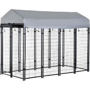 PawHut Outdoor Dog Kennel with Roof, 6' x 4' x 6' Heavy Duty Welded Wire Dog Playpen Enclosure with Escape-Proof Lock, UV-Resistant & Waterproof Cover, for Large Dogs, Silver