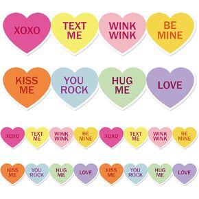 Whaline 69Ft Valentine's Day Bulletin Board Borders Conversation Heart Trim Border Candy Color Heart Shaped Decoration Borders Heart Sayings Bulletin Board Stickers for School Classroom Party Decor