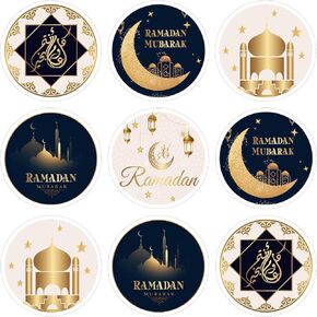 KYMY 180pcs Ramadan Stickers, Ramadan Eid Mubarak Circle Stickers, Islamic Muslim Ramadan Kareem Party Decorations, Round Ramadan Mubarak Sticker Decorations for Candy Gift Box and Envelope Seal