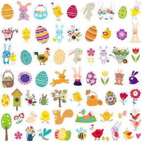 300 Pcs Easter Stickers for Kids, Easter Egg Bunny Stickers, Self-Adhesive Stickers for Easter Basket Stuffers Party Favors Decorations Gift Supplies