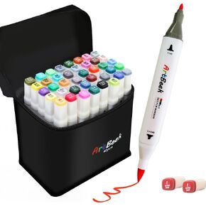 Alcohol Markers Brush and Fine Tip, Double Tipped Art Marker Set for Artist Adults Coloring Sketching Drawing Alcohol Based Ink, Brush Fine Dual Tips, 40 Colors (40)