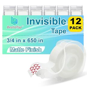 Invisible Tape, Home Office Supplies and Back to School Supplies for College and Classrooms,Matte Finish,3/4 in x 650 in, Dispensered, 12 Packs
