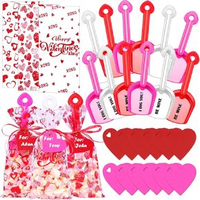YUJUN 120 Pieces Valentine's Day Plastic Shovels for Kids I DIG YOU Valentine's Day Cards Stickers Candy Bags for Valentine's Day Present Classroom Exchange Prizes and Party Favor Treat (24 PACK)