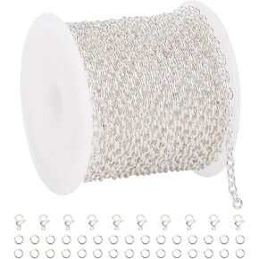 UMAOKANG 16.4 Feet 18K Gold Plated Chains Bulk Stainless Steel Oval Chain for Jewelry Making with Lobster Clasps Jump Rings