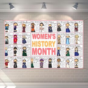 Women’s History Month Decorations Women in History Photo Booth Backdrop National March Women's Day Banner School Classroom Office Bulletin Board Decor-3.6×5.9ft