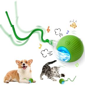 Interactive Cat Toy - Cat Toys for Indoor Cats Smart Silicone Rolling Ball with Tail,Bird Sound,Obstacle Avoidance and Motion Activated,Kitten Puzzle Toys for Bored Indoor Adult Cats & Dogs (Green)