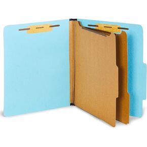 Staples Colored Pressboard Classification Folders, Letter, 2 Partitions, Light Blue, 20/Pack