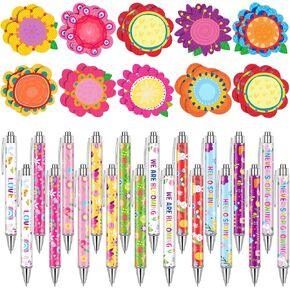Geyee 80 Pcs Flower Theme Sticky Notes and Pens Set, Floral Memo Pads Colorful Flower Ballpoint Pens Foral Party Gift Supplies for Student Classroom School Theme Birthday Party Gift Favors