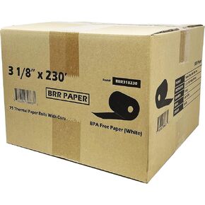 (75 Rolls – 55 GSM) 3 1/8 x 230 Thermal Paper Receipt Rolls fits all POS Cash Register Printers Star Micronics SCP700 TSP100 TSP300 TSP400 TSP500 TSP600 TSP 700 TSP2000 CT S300 from BuyRegisterRolls