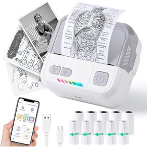Print Pods Mini Printer ، X100 Inkless Sticker Maker With 10 Rolls Printing Paper ، Protable Pocket Phone PrintPod ، Impresora portátil للملاحظات ، البطاقات التعليمية ، المجلة ، DIY ، متوافقة مع iOS و Android