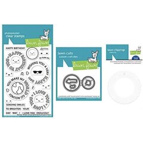 Lawn Fawn Reveal Wheel Circle Sentiments 4â€ x6â€ Clear Stamp Set and Coordinating Custom Craft Die Set and Coordinating Stencil Set (LF2225, LF2226, LF2227), Bundle of 3 Items