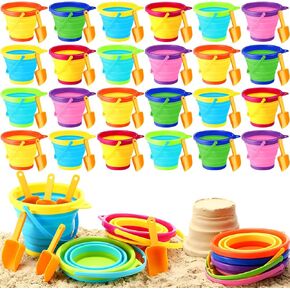 24 PCS Summer Pail Pail Bucket مع مجارف 2.5 لتر دلو رمل قابلة للطي قابلة للطي ألعاب شاطئية متعددة الأغراض شاطئ ملون للنشاط في الهواء الطلق على الشاطئ (متعدد الألوان)