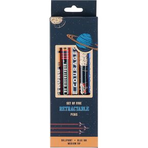 Christian Art Gifts 5 Piece Kids Ballpoint Pen Set for Boys & Girls, Strong & Courageous Inspirational Scripture Multicolor Space Theme Writing Pens, Retractable, Blue Ink, Medium Ballpoint