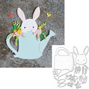Easter Rabbit Metal Die Cuts,Animal Bunny Flower Leaves Rabbit in A Kettle Frame Cutting Dies Stencils DIY Crafts Cards Cuts for DIY Embossing Card Making Photo Decorative Paper Dies Scrapbooking