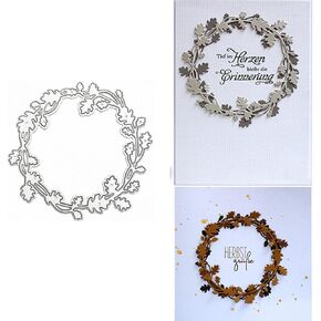 hinana 1pc Leaves Wreath Frame Metal Die Cuts,Flower Leaves Circle Background Wedding Cutting Dies Cut Stencils for DIY Scrapbooking Photo Decorative Embossing Paper Dies for Scrapbooking Card Making