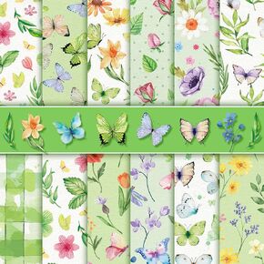 Konsait 24 Sheets Spring Scrapbook Paper 12x12 Flower Pattern Paper Double Sided Scrapbook Paper Green Craft Paper Butterfly Decorative Cardstock Spring Paper for Card Making Scrapbook Supplies